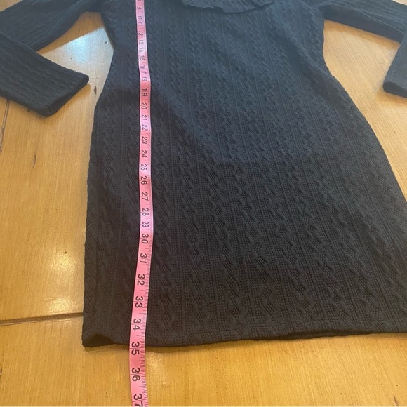 Women's Black Cable knit Midi Sweater Dress Ruffled Collar Textured New Medium - Picture 9 of 16